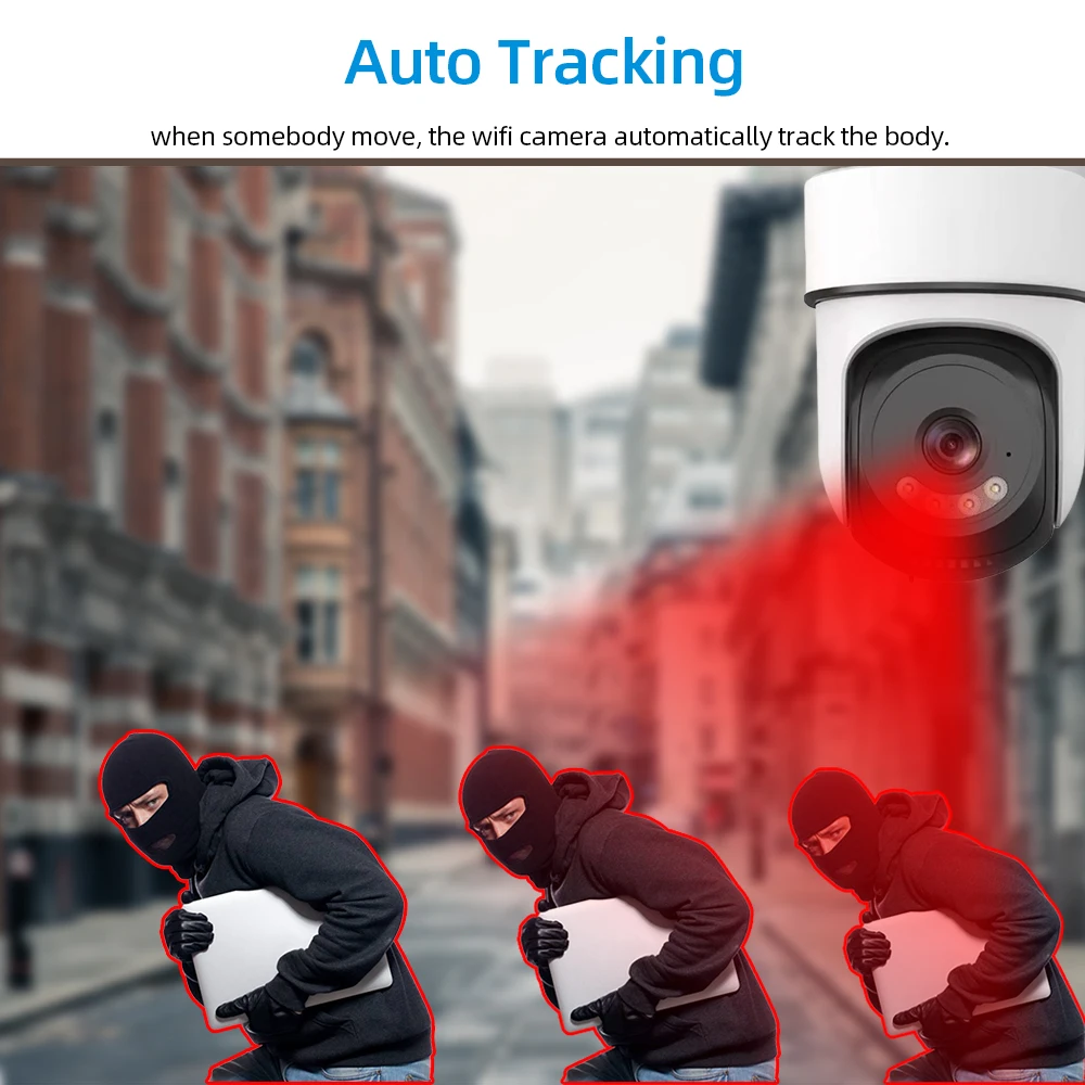 

2K 5MP Wi-Fi PTZ IP-камера безопасности с автоматическим отслеживанием, уличная водонепроницаемая цветная беспроводная камера ночного видения CCTV, камера видеонаблюдения