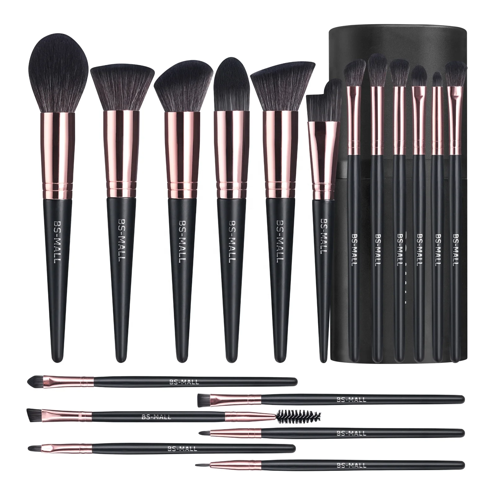 

# Hot Sales BS-MALL Black Gold Brushes Make Up Set 18PCS Eco-Friendly Synthetic Private Label Cosmetic Makeup Brushes With Cylin