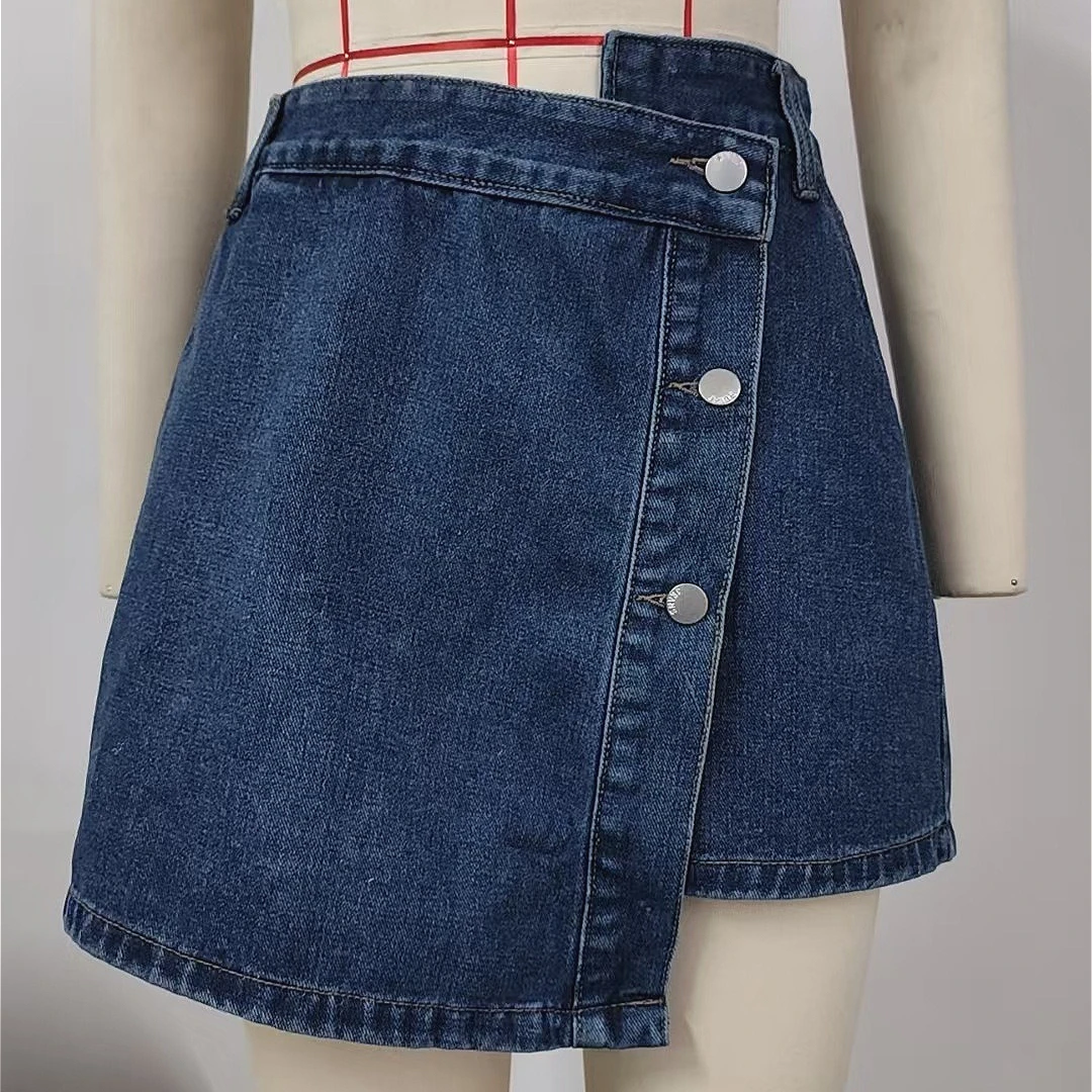 

2026 Culottes Women Denim Shorts Irregular Washed Distressed Pockets Mid Waist Streetwear Jeans Y2k Vintage Short Pant Skirt
