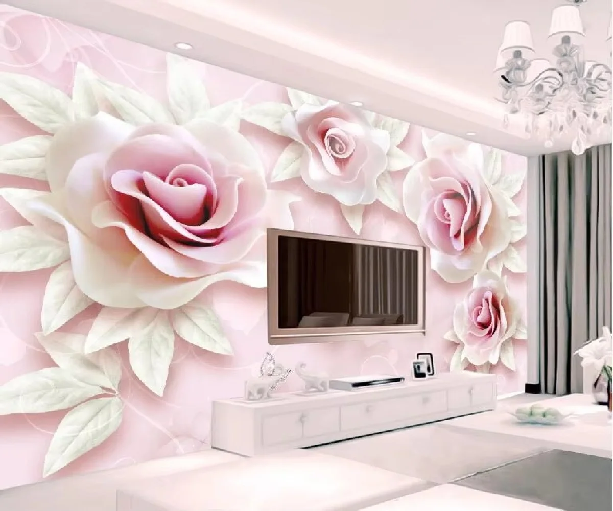 Custom Wallpaper photo Nordic Modern Pink Rose TV Background Wall Painting Home Decor Living Room Bedroom Murals 3D Wallpaper