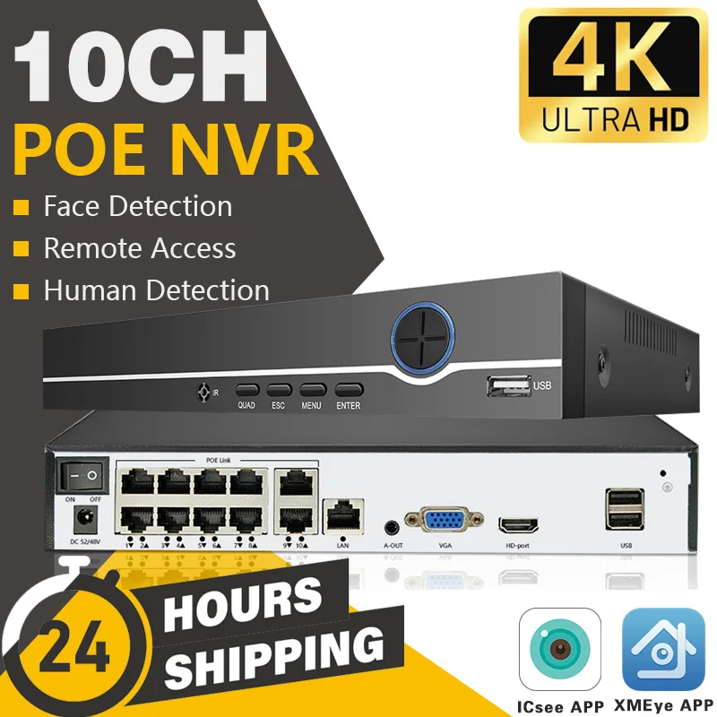 

10ch 8ch 4ch 4K 8.0MP H.265 POE сетевой видеорегистратор внешний вид для HD 1080P 3MP 4MP 5MP 8MP POE IP & PTZ камера с ICsee & XMEYE App