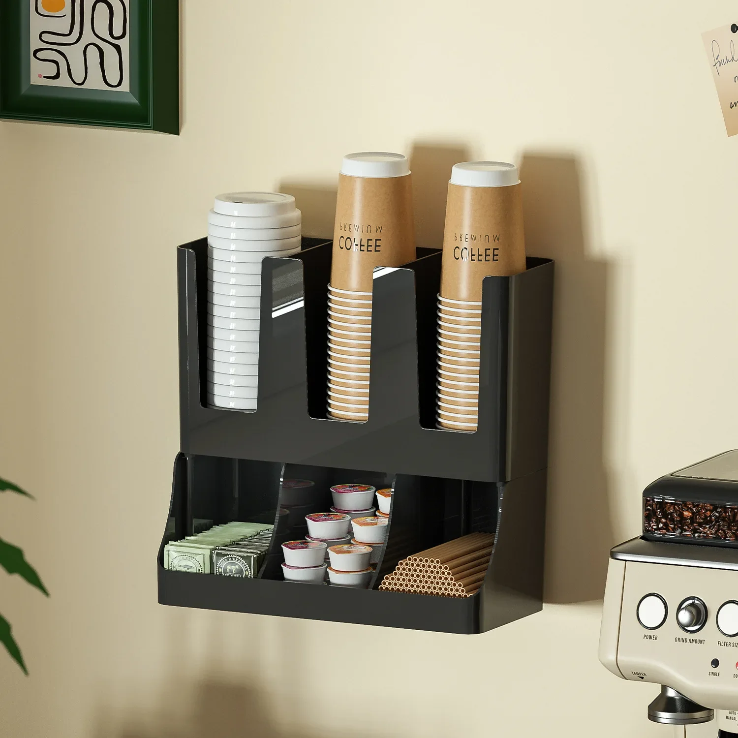 Wall-mounted Coffee Station Organizer Storage Rack Coffee Bar Organizer for Countertop Condiment and Cup Storage Organizer Bar