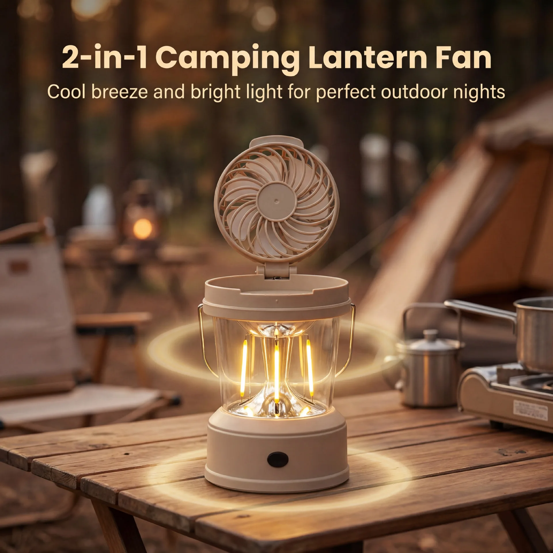 Outdoor Tent Foldable Camping Light Built In Mini Fan Multi Speed Dimmable Retro Handheld Lantern For Picnic Hiking Lamp