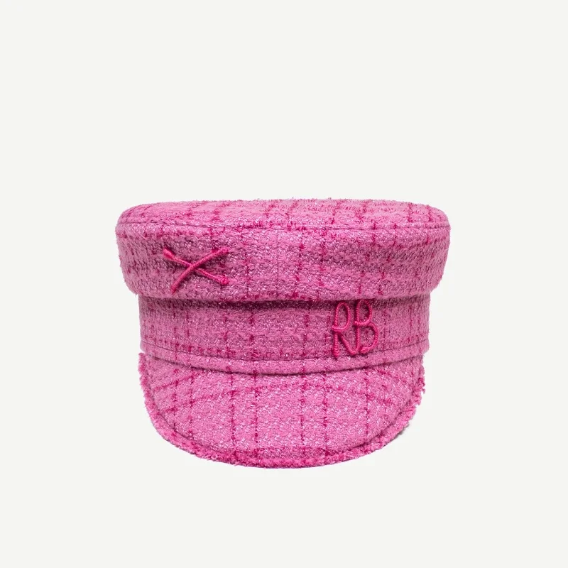 Multifunction Tweed Baker Boy Cap Women Fashion Pink Plaid Letter Newsboy Caps for Four Season