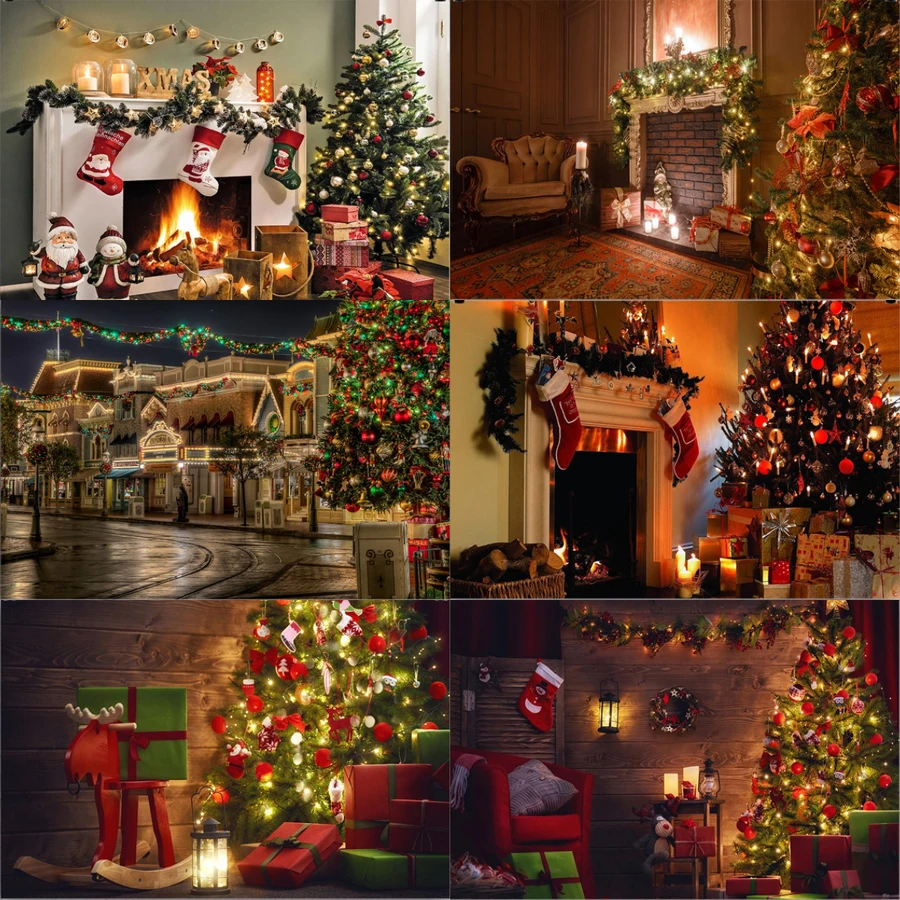 

Winter Christmas Photography Backdrops Christmas Tree Background Home Decoration Party Photographic Backgrounds Lantern Kid Gift