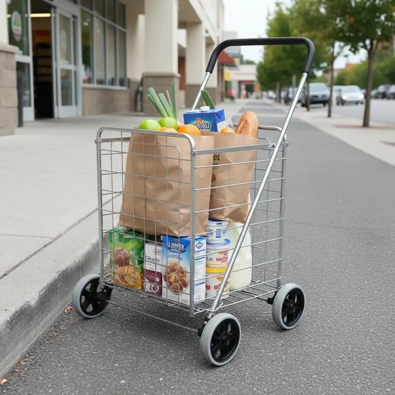 Carrello della spesa pieghevole con ruote, colore argento