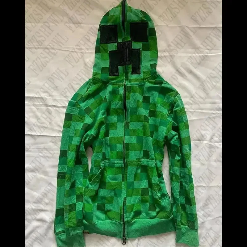 Premium Cosplay Outfit EMO Y2K Zip up Lattice Harajuku Graphic Print Hip Hop Loose Jacket Retro Gothic Top Casual Punk Zipper Ho view 2