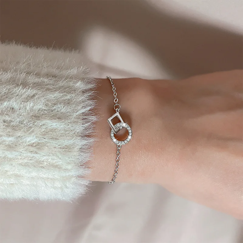 VENTFILLE 925 Sterling Silver Geometric Square Round Bead Bracelet For Women Personality Temperament Simple Hand Jewelry Party 6
