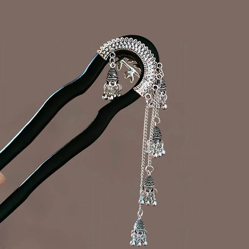 

Новая китайская серебряная заколка-колокольчик в стиле Мяо с бахромой, для женских традиционных костюмов Ханьфу, в форме тарелки.