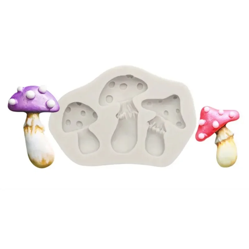 Cute Sugar Cake 3 Grid Mushroom Shape Silicone Mold Kitchen Supply Fondant Cupcake Decorating Baking Tool Soap Candle Clay Mould