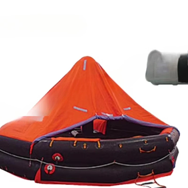 Hangable life raft, marine hoisting, self-righting inflatable life raft