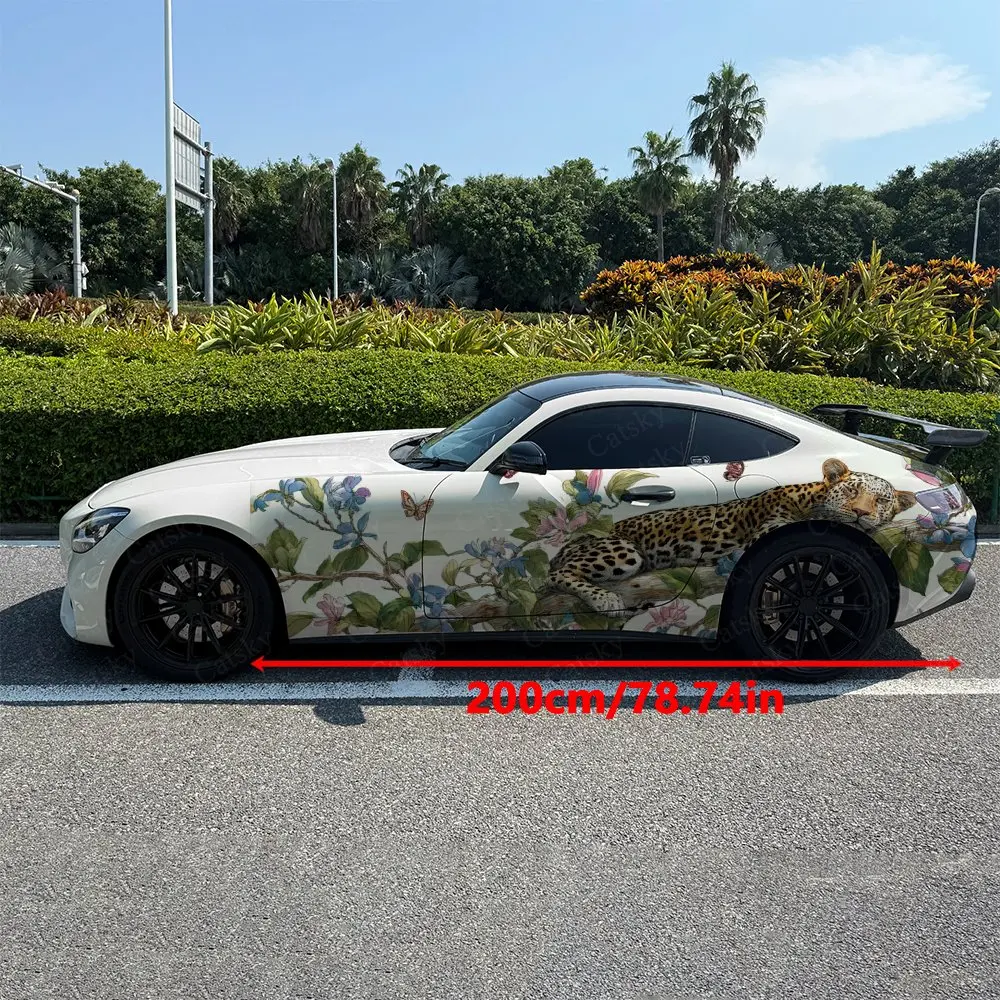 2pcs Blossom Leopard Spring Roar, Durable, Fade-resistant, Enhance Vehicle Aesthetics With Bold Artistic Design Car Vinyl Wraps