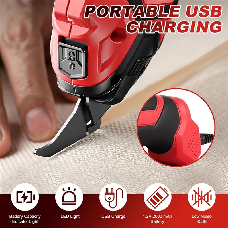 ABDJ-Tijeras eléctricas inalámbricas de 4,2 V con 2 cuchillas, tijeras de tela recargables, cortador de tela, tijeras eléctricas para coser enchufe estadounidense