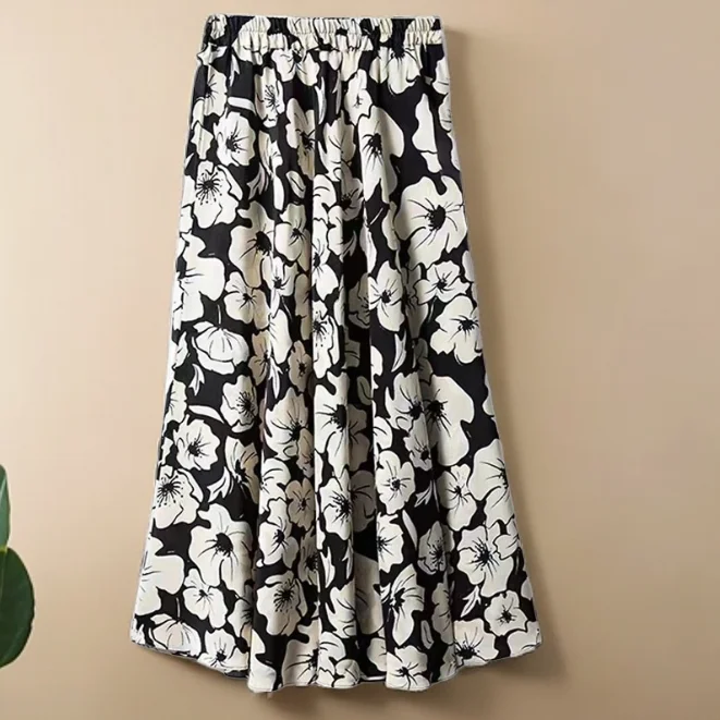 

French Print High-Waist Vintage Floral Skirt