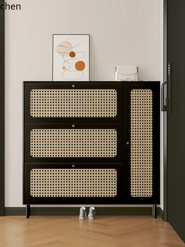 HT ultra-thin tipping bucket shoe cabinet enters the home, and the door is integrated against the wall
