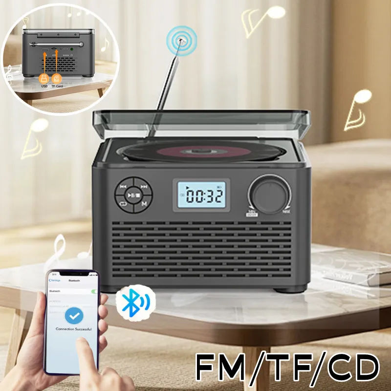 

Portable Rechargeable CD Retro FM Radio Hi-Fi Stereo Home Music Album CD Player English Learning Machine Sound Bluetooth Speaker