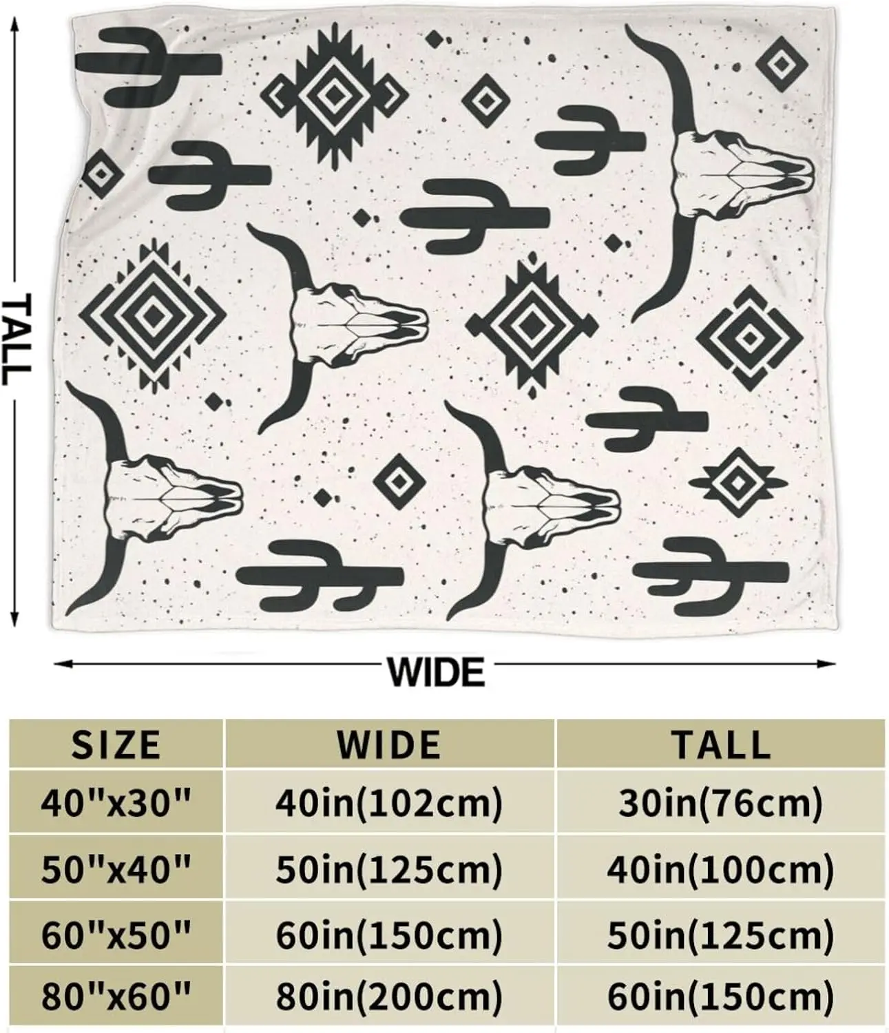 Plush Flannel Southwestern Cactus Skull Print Throw Blanket Boho Desert Tapestry for Sofa Couch Home Decor Gifts