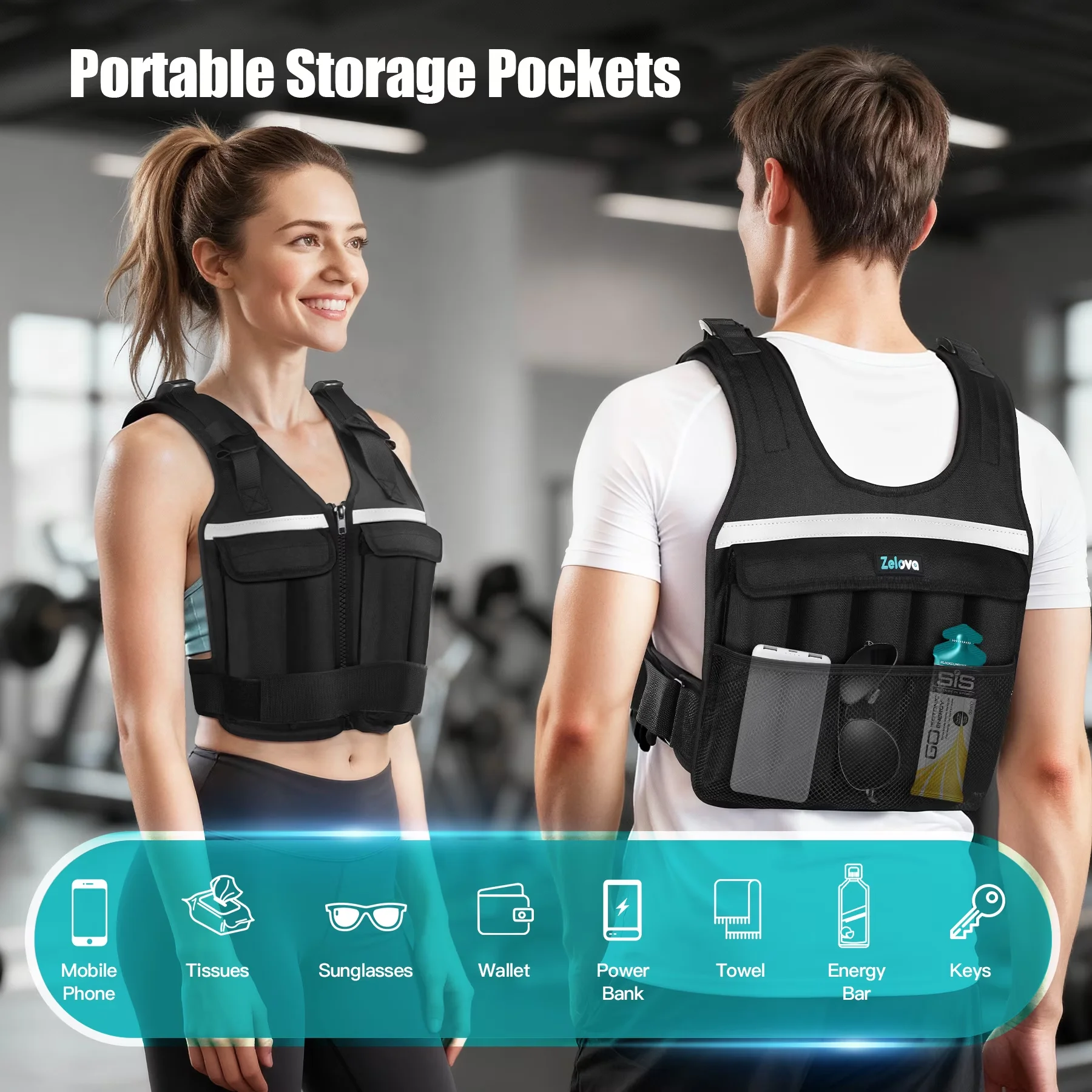 1PCS Adjustable Weighted Vest for Men Women 20lb Rucking Vest with Reflective Stripe for Strength Training Running Jogging