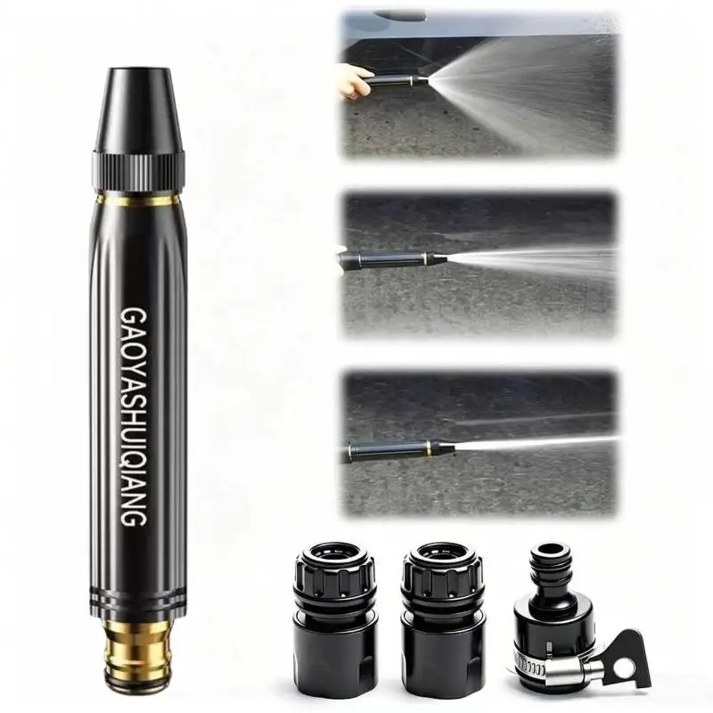 Portable High Pressure Water Gun Nozzle 1 Set Adjustable for Travel Car Washing Outdoor Garden Watering Use