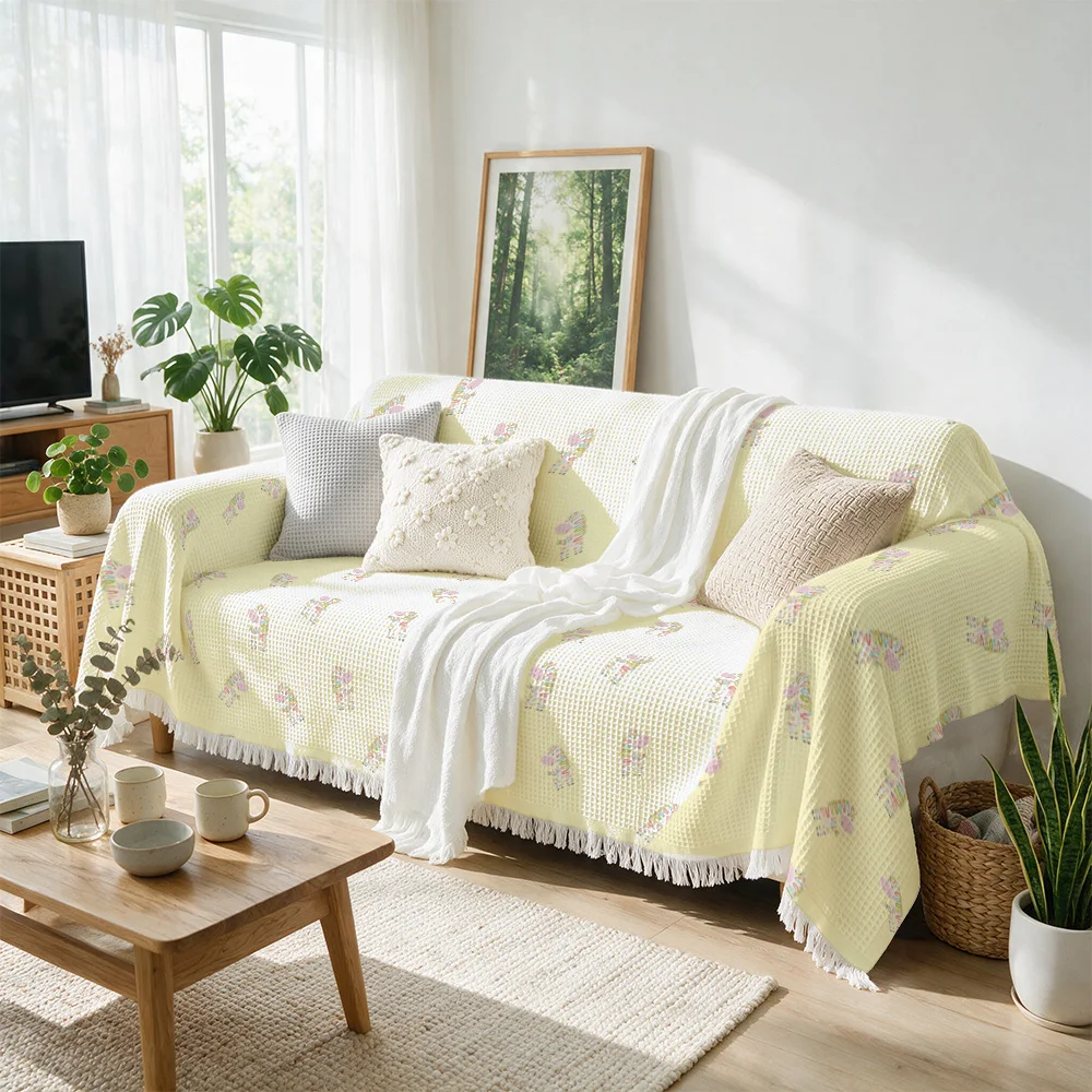 Decorative Sofa Throw Blanket Yellow Floral Printed Cozy Living Room Accent Cover for Couch Cushion Seating Area Autumn Decor