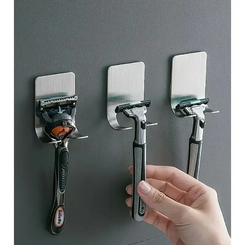 2 Stück silbrige selbstklebende Wandhaken Badezimmer Rasierer Halter Edelstahl Tür Wandhaken Schlafzimmer Huthaken