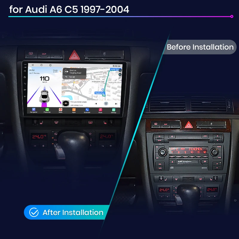 Radio Multimedia con GPS para coche, reproductor con Android 13, 2Din, cámara, 4G, Carplay, pantalla inteligente, para Audi A6, C5, 360-1997, novedad de 2004 2