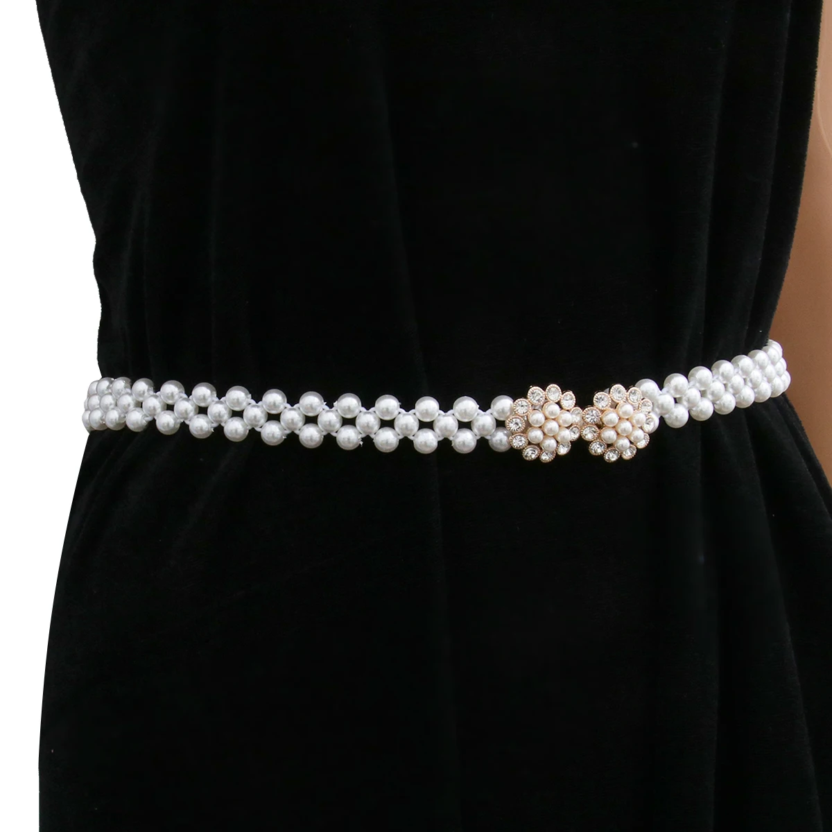 

Elasticity Rhinestone Pearl Waist Chain Strap Dress Belts for Women Dressy