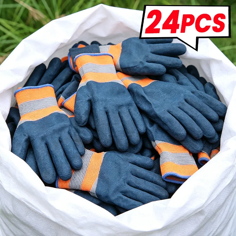 1-24pairs New Anti Slip Tire Rubber Labor Protection Wear-resistant Gloves Construction Repair Mittens Breathable Homework Glove