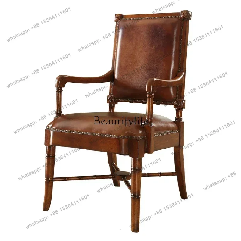 Factory Direct American-style Desk Computer Chair European-style Genuine eather Boss Solid Wood Armrest eisure Backrest Chair