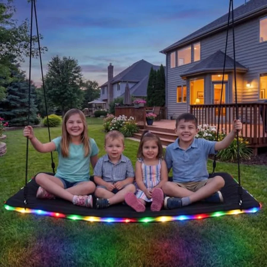 

Outdoor platform tree swing for kids and adults: 60-inch skycurve design with LED lights waterproof 900D Oxford fabric black ul