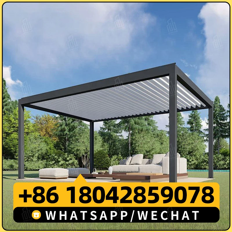 Robuster Luxus-Garten-Terrassenpavillon aus Aluminium mit wasserdichtem Lamellendach und optionaler Bildschirm für Terrassenbalkonanwendungen