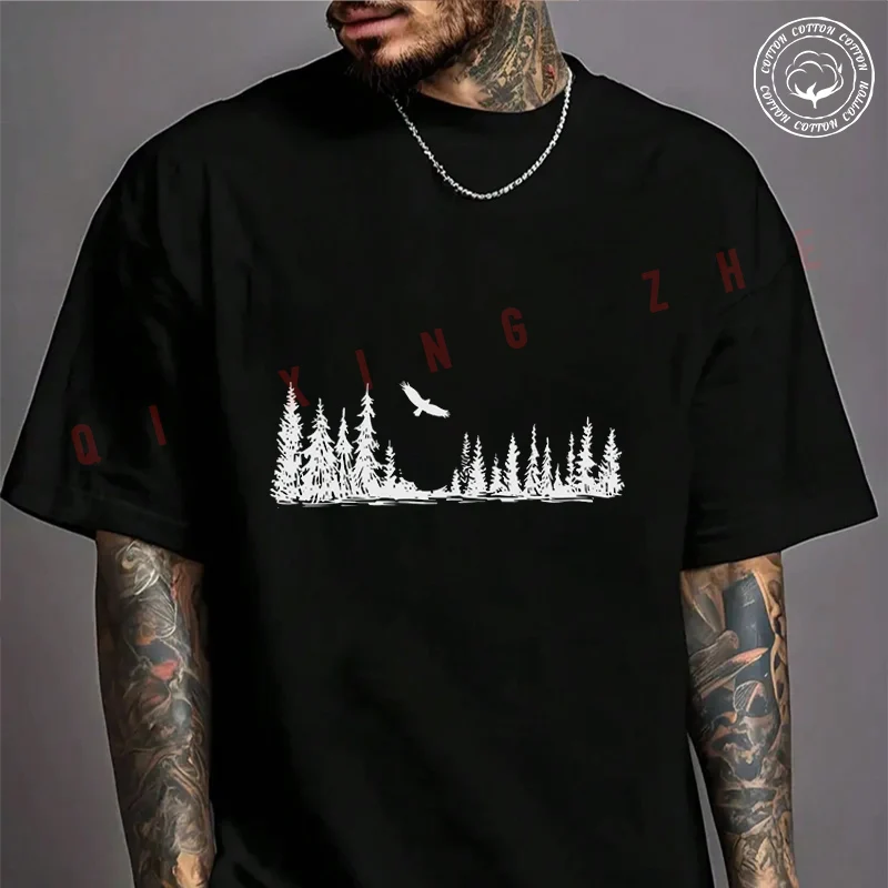 

Moto Men's T-shirt Forest Motorcycle Design Cotton T Shirt Short Sleeve Exquisite Design Essential Top Tees