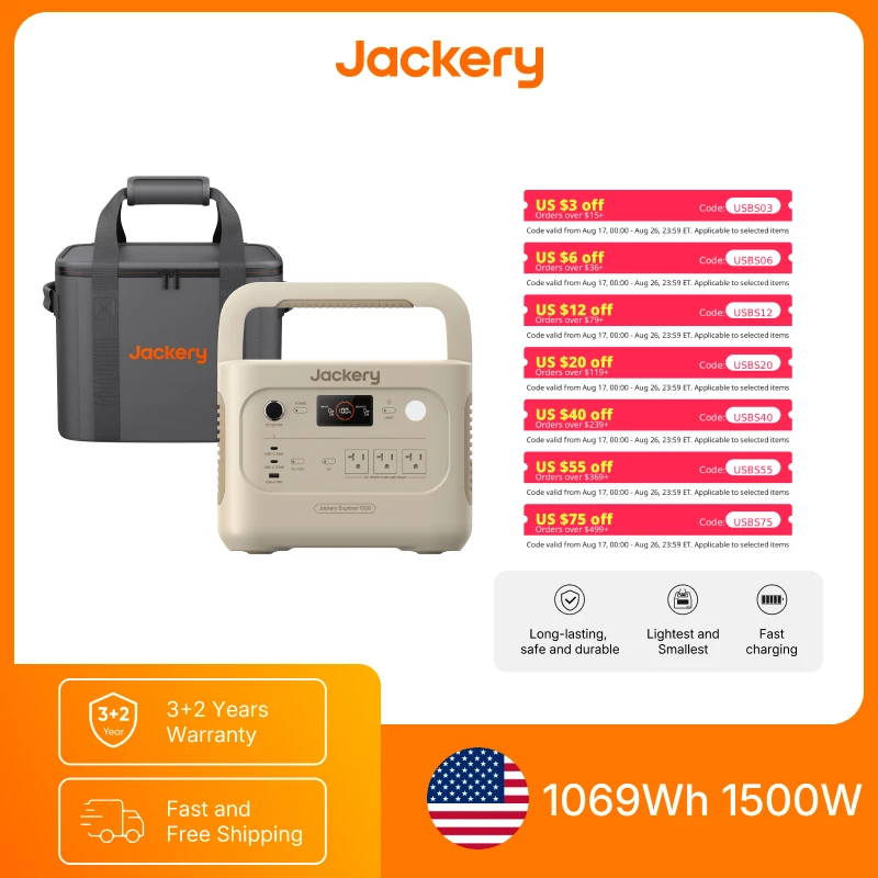 Jackery Explorer 1000 v2 Portable Power Station with Size M Carrying Case