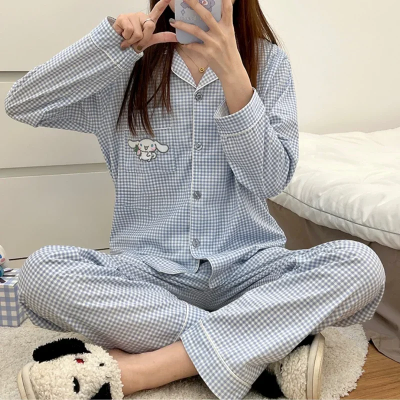 Yugui dog pure cotton pajamas autumn new lapel long-sleeved trousers two-piece set silk women's pajamas loungewear set