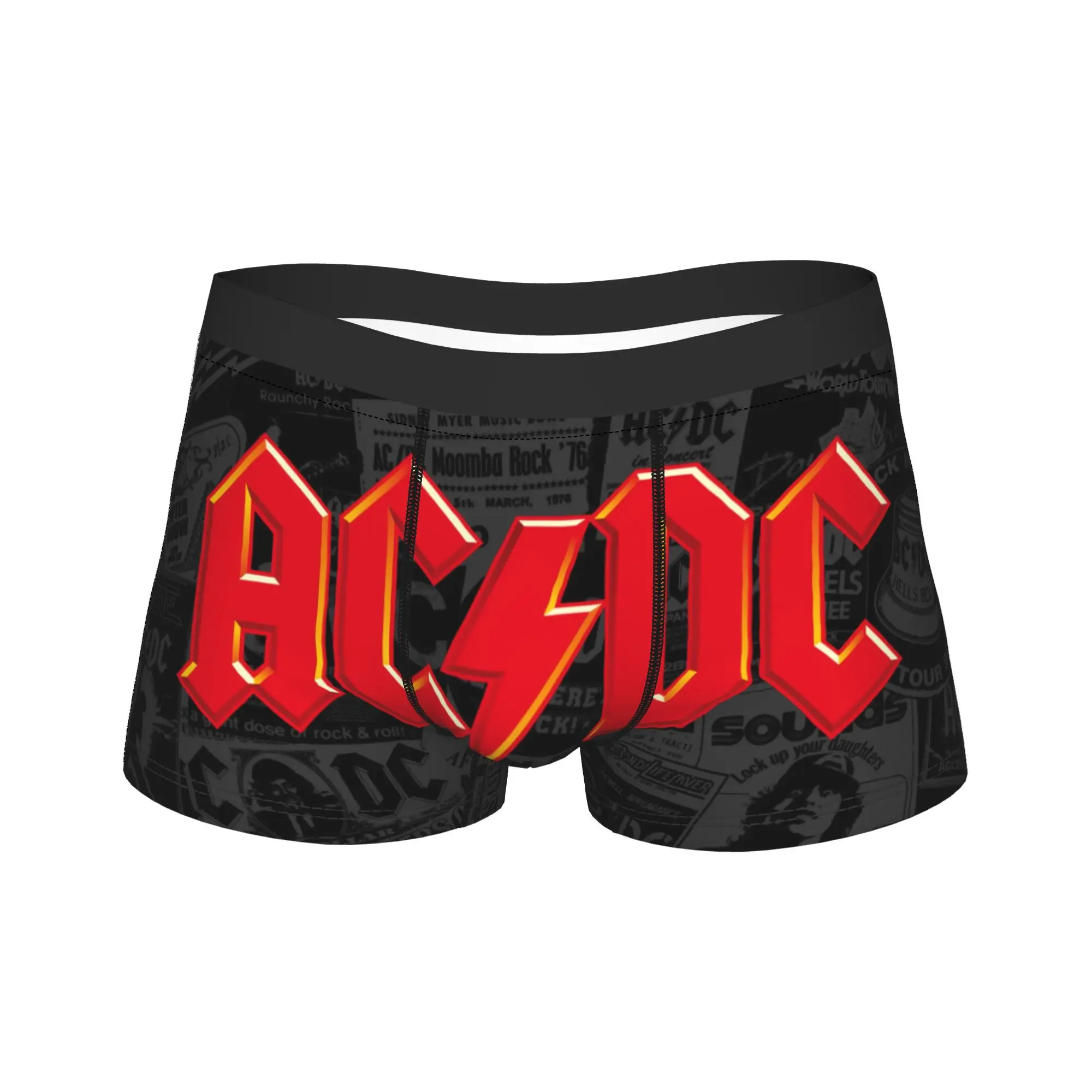 

Men AC-DC Rock Band Long Underwear Punk Rock Music Sexy Boxer Briefs Shorts Panties Male Breathable Underpants Plus Size
