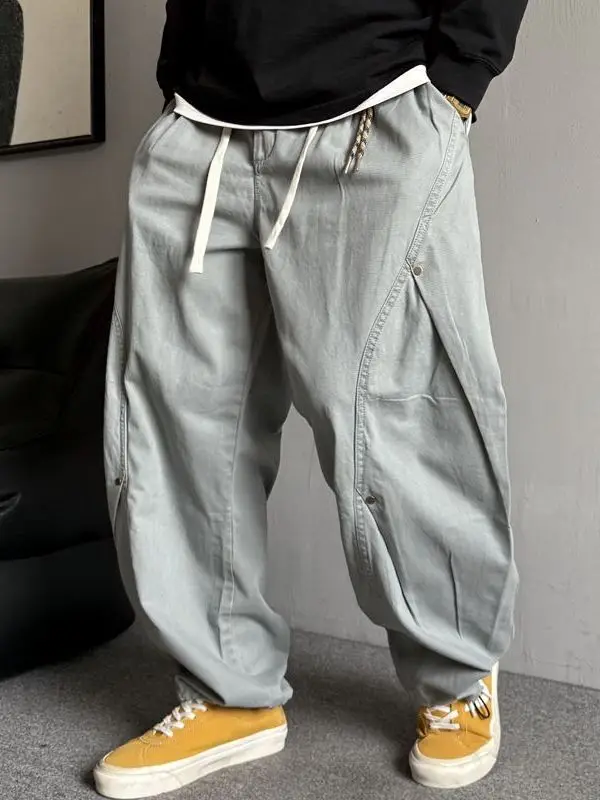 

Loose Casual Work Pants Men's plus Size Autumn Wide Leg Knife Dstring Comfortable Breathable Straight Cut Trousers