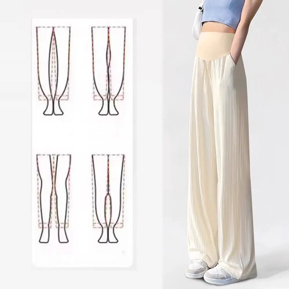 Pantalones sueltos de pierna recta, pantalones informales de cintura alta con sensación caída, pantalones de entrenamiento para embarazadas, pantalones de pierna ancha de seda helada para mujer