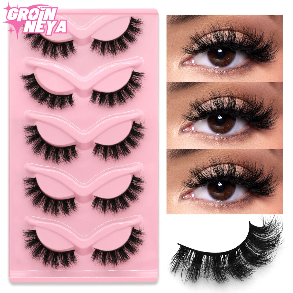 5 Pairs Mink Eyelashes 3D Fluffy Faux Mink Lashes Cat Eye False Lashes Natural Long Soft Wispy Lashes Reusable Lashes Extension