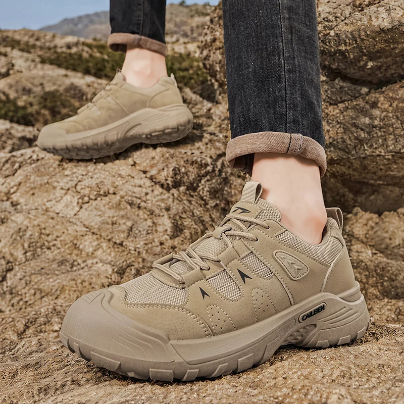 Men Breathable Mesh Outdoor Hiking Sneakers Anti‑Collision Toe Non‑Slip Thick Bottom Casual Walking Shoes