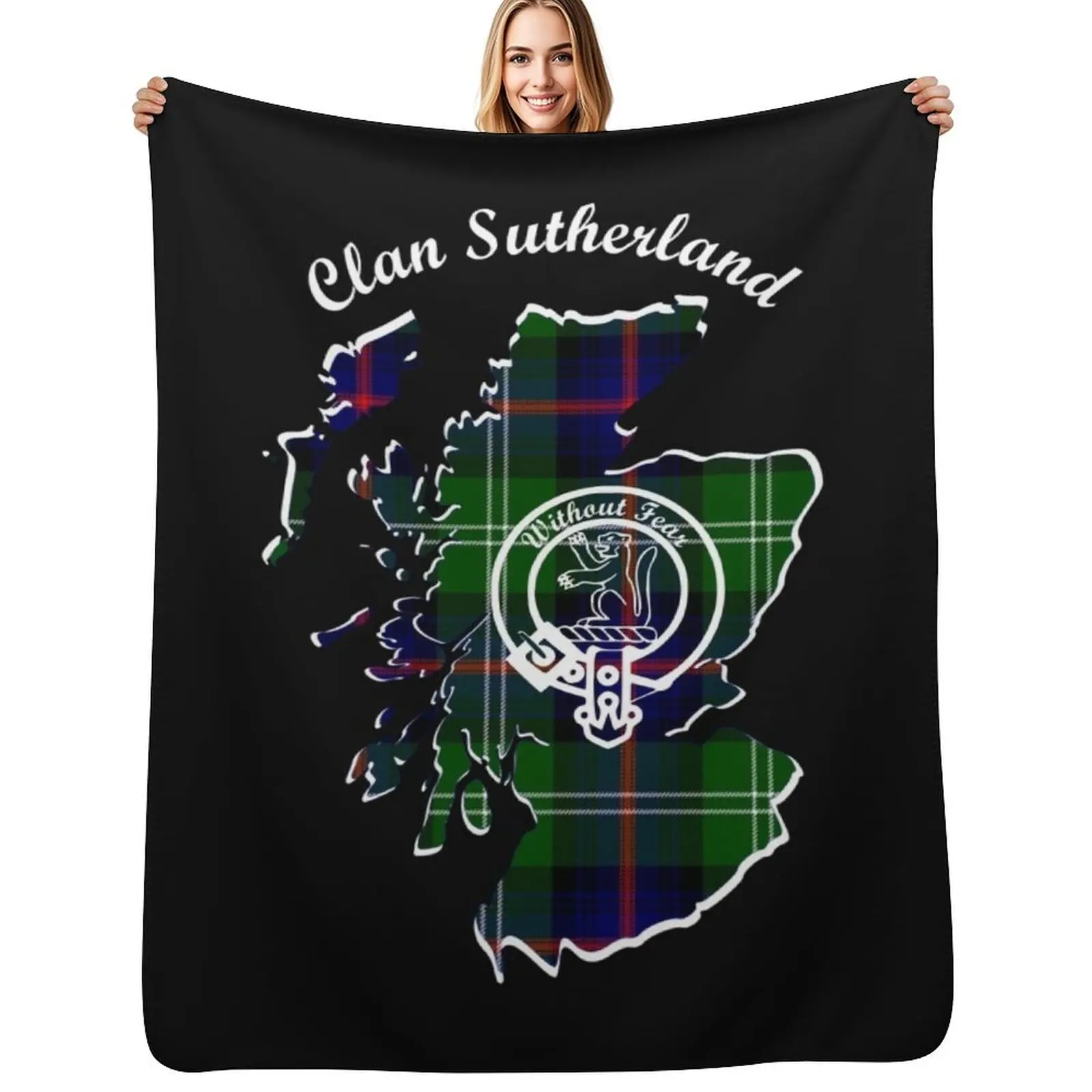 Clan Sutherland Scotland Map Crest Throw Blanket Breathable Lightweight Blanket for Adults Kids
