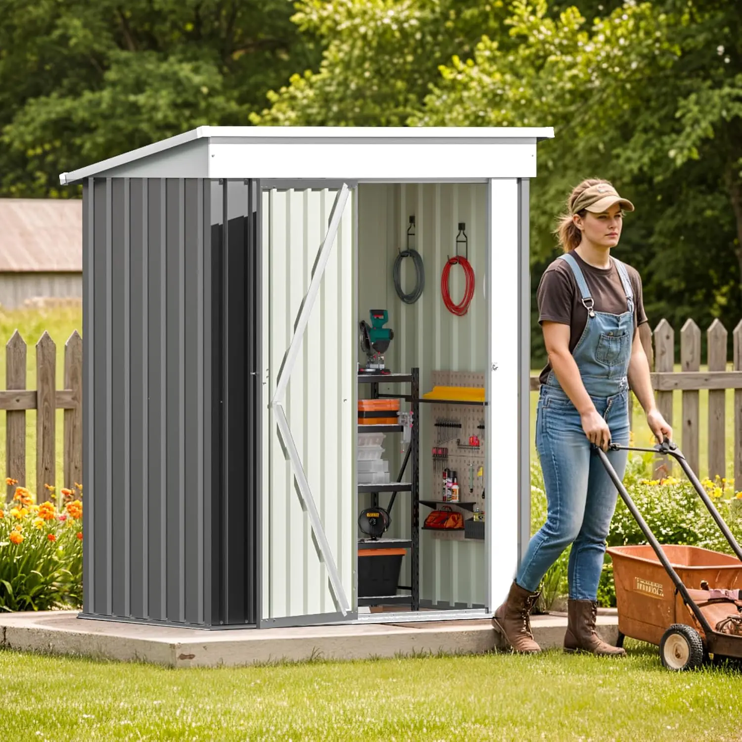 5x3 FT Outdoor Storage Shed, Metal Shed with Lockable Door & Sloping Roof, Steel Tool Shed for Backyard Patio Lawn