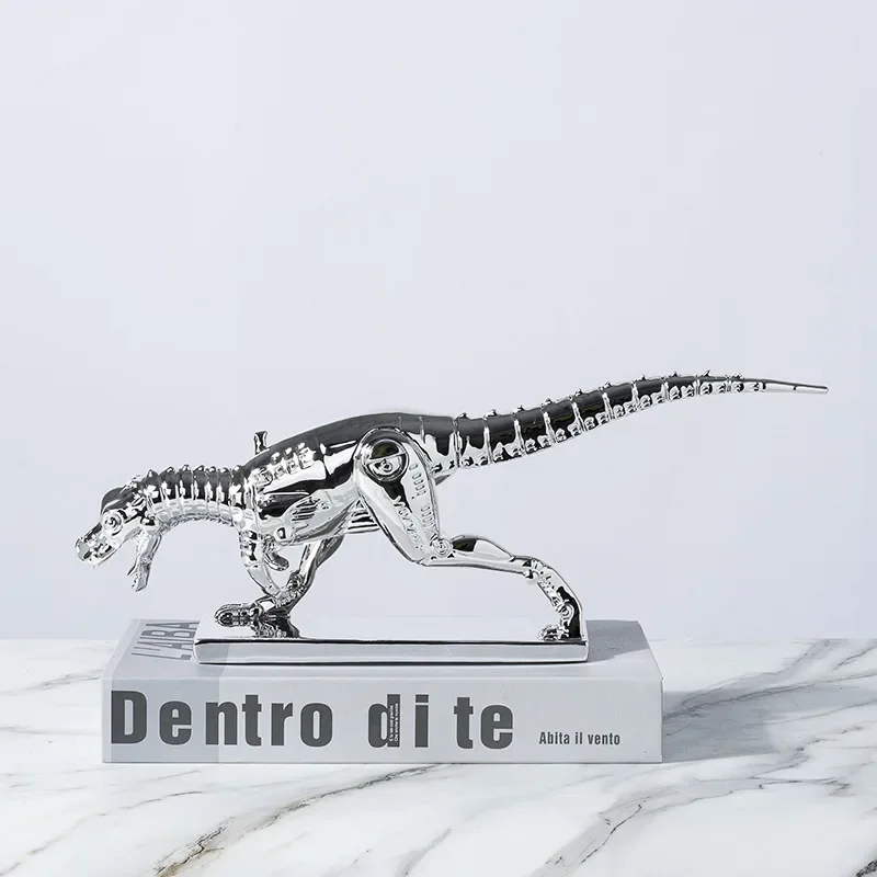 Creative Resin Handicraft Silver Replica Animal Ornament Tyrannosaurus Rex Dinosaur Hollow Skeleton Decorative Figurines Home De
