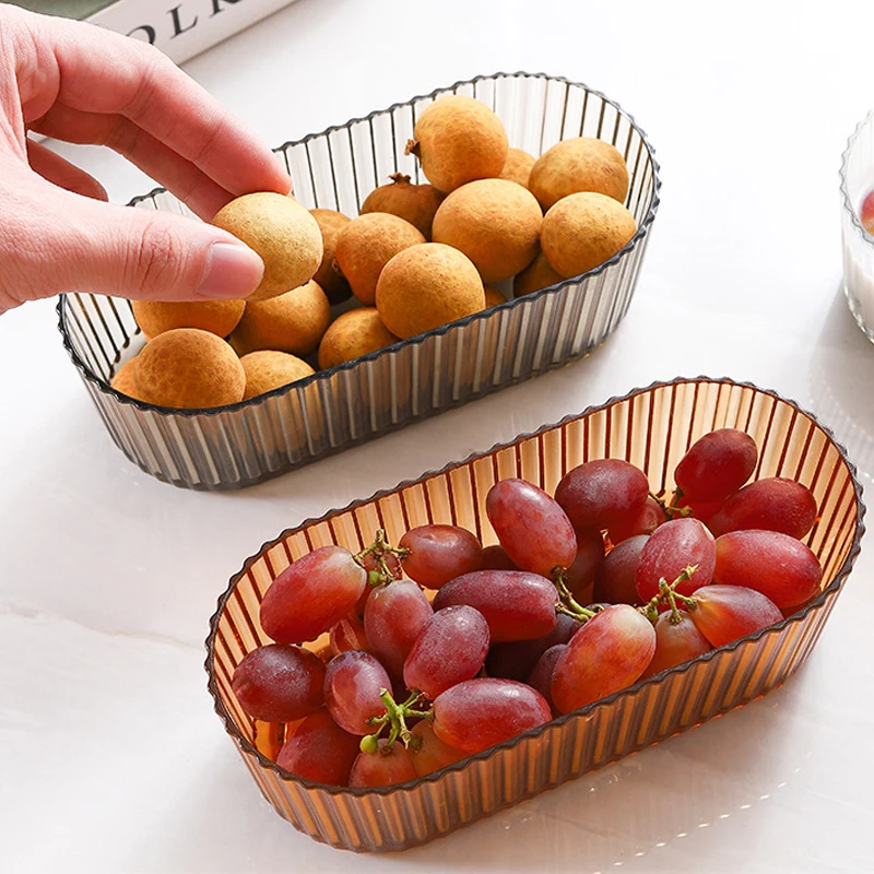 Plato de fruta en forma de U para mascotas a rayas transparentes INS Wind, bandeja para aperitivos para sala de estar, plato de fruta de almacenamiento multifuncional