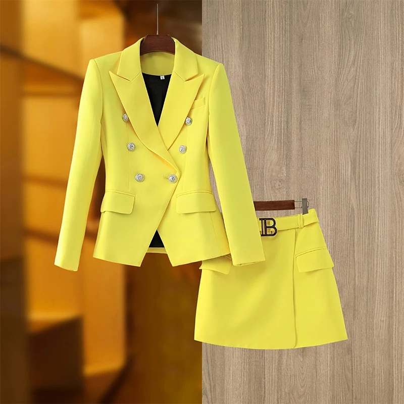Elegante luxo sênior senhora terno blazer 2 pçs define vermelho mini saia estrela mesmo estilo com botão b usar feminino terno de trabalho de luxo kez