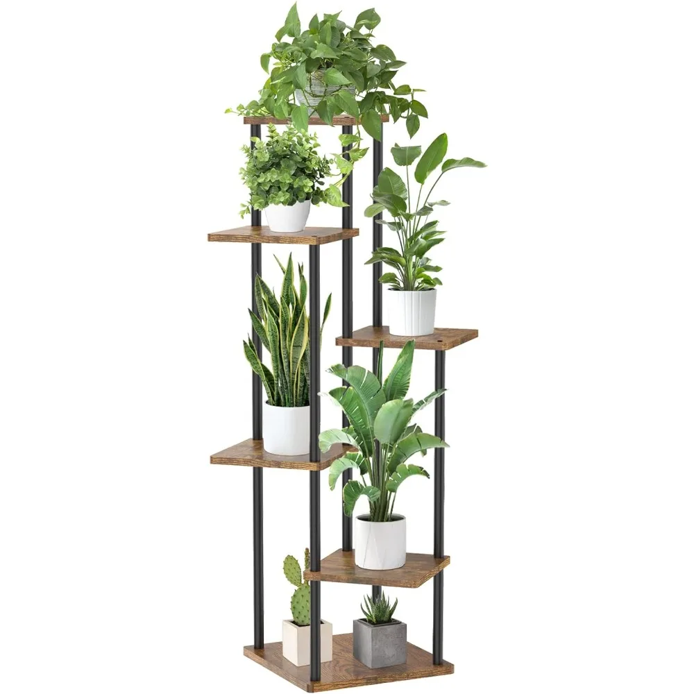 

6 Tier Plant Stand Indoor Outdoor, Corner Metal Wood Tall Plant Stands Shelf for Multiple Plants, Large Tiered Flower Pot Holder