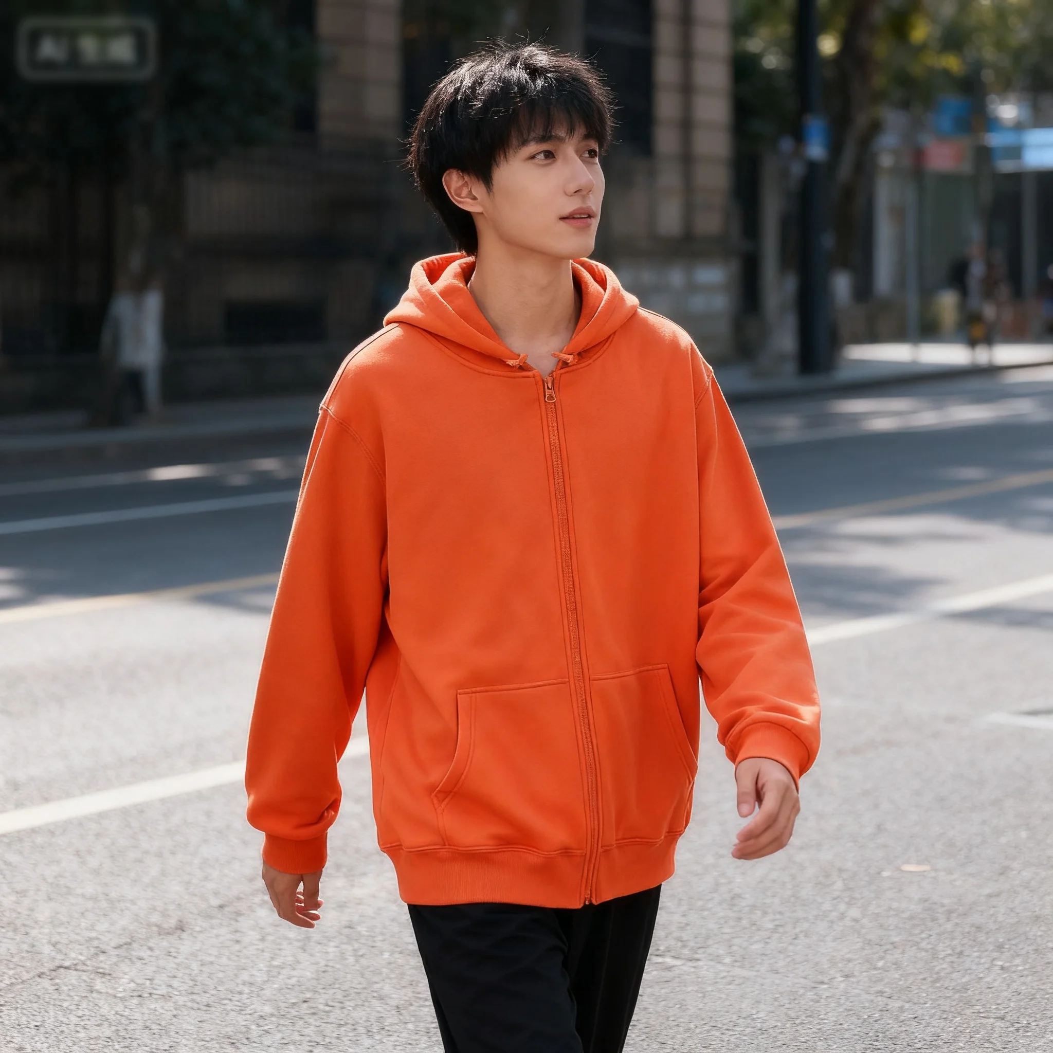 High Street Hoodie Men Solid Color Zip Up Long Sleeve Loose Jacket Coats Casual Hooded Sweatshirt Y2K Fashion Outdoor Clothes