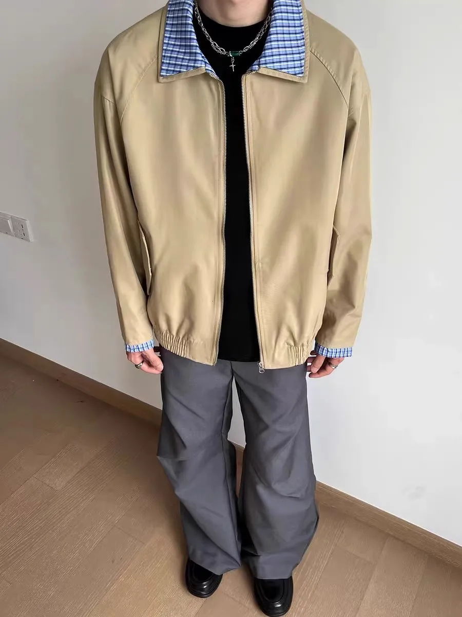 

Cleanfit клетчатый лоскутный воротник свободный мужской джат осенний повседневный универсальный дизайн ретро Sle Long Sve Youth Faion