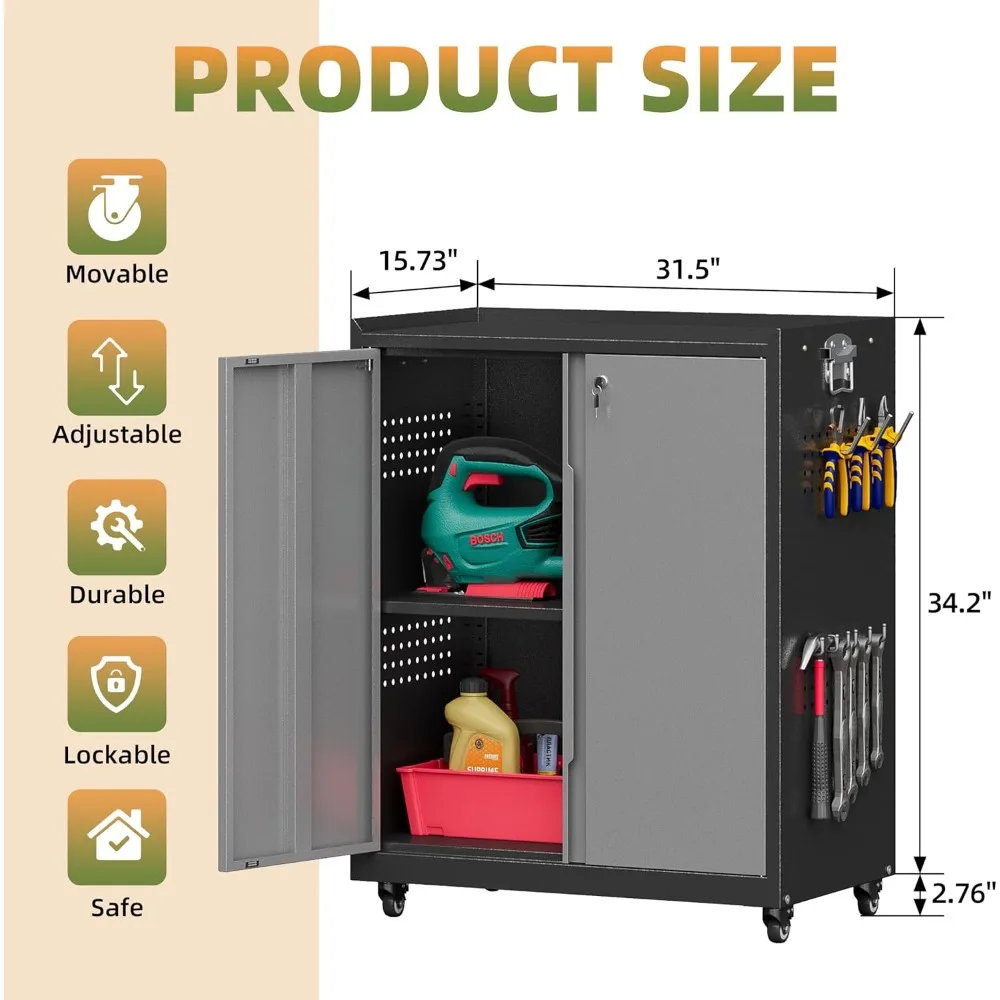 Сверхмощный вращающийся металлический шкаф для инструментов с колесами для хранения в гараже, 34, устойчивый к высоким ржавчине подвесной шкаф для хранения инструментов
