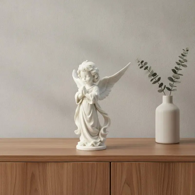 3D Printed Creative Angel Wings Statue Decoration Sweet Guardian Angel Figurine Girl Sculpture Office