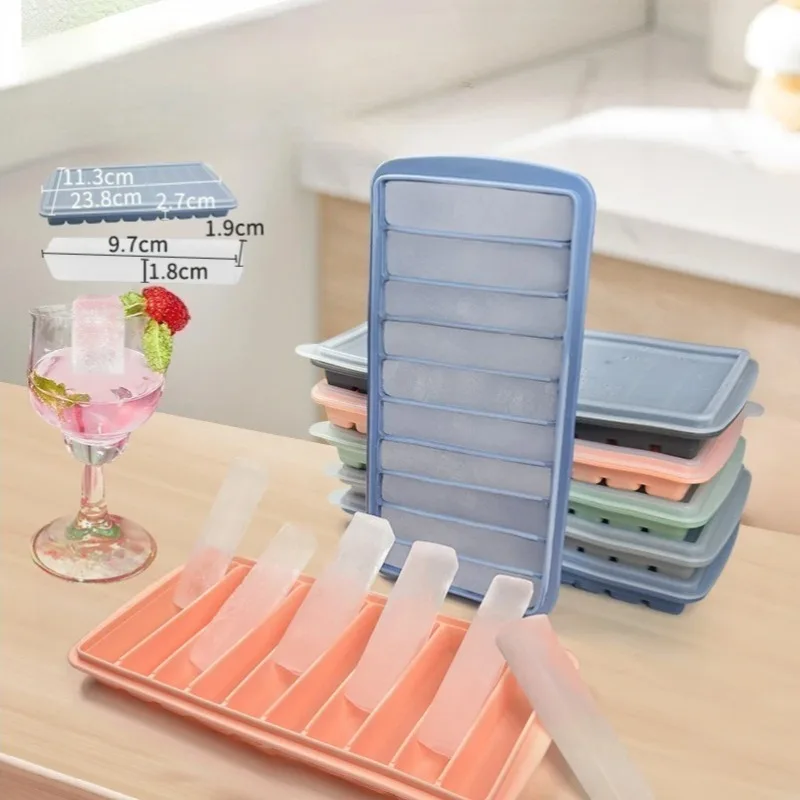 Ice Bar Silicone Mold Frozen Ice Cube Tray Box with Lid 10-Grid Finger Cookies Chocolate Making Mould Ice Maker Kitchen Tools